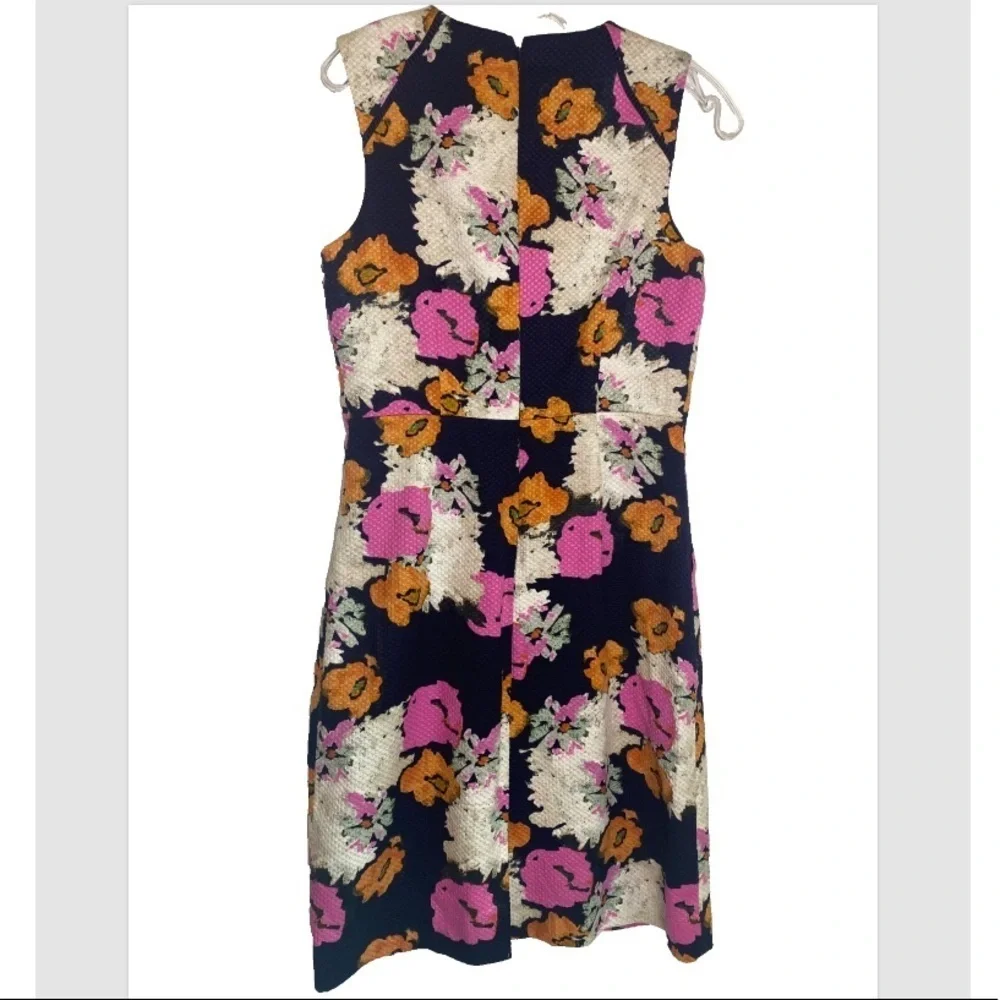 J. Crew Portfolio Classic Sheath Dress Navy Blue Petunia Floral Print Lined Sz 4